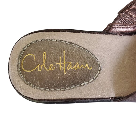 COLE HAAN Sandal Shoe Women's 6.5B Strap 2" Heel Wedge Slip On Brown - Picture 4 of 14